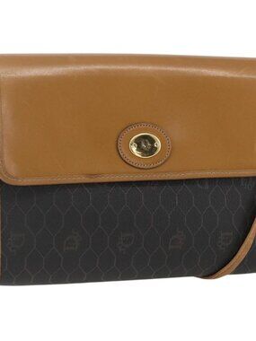 Christian Dior Honeycomb Canvas Shoulder Bag PVC Black Gold Auth ar13897
